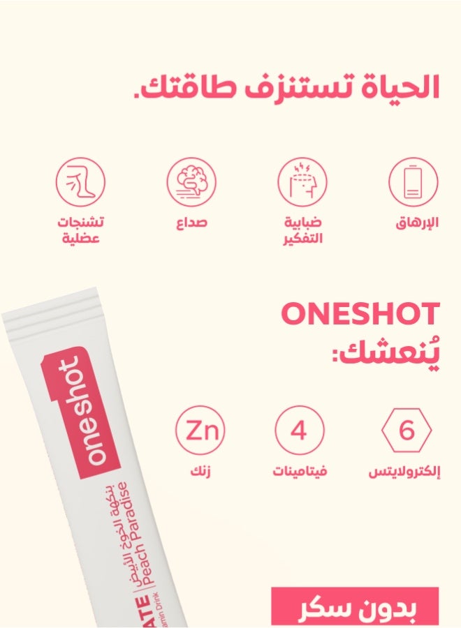 Oneshot Hydrate Peach Paradise Electrolyte Powder Drink Mix Sachets 14Pcs